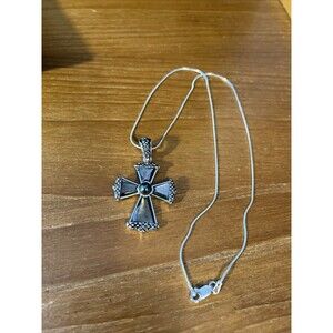 Unique Sterling Silver Abalone Shell Cross Pendant Enhancer .925  On 17” SSChain